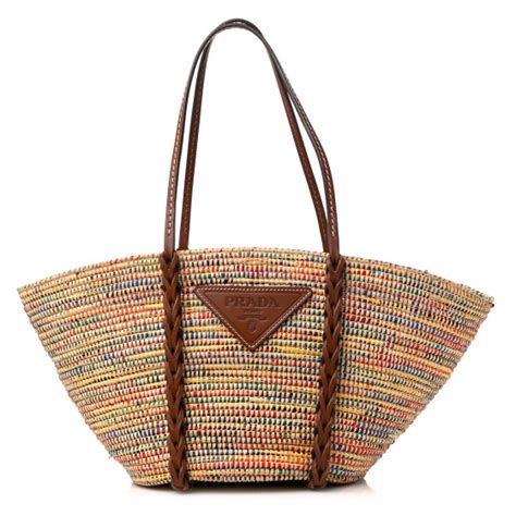 prada paglia tote|PRADA Paglia Vitello Woven Braided Basket Tote Multicolor .